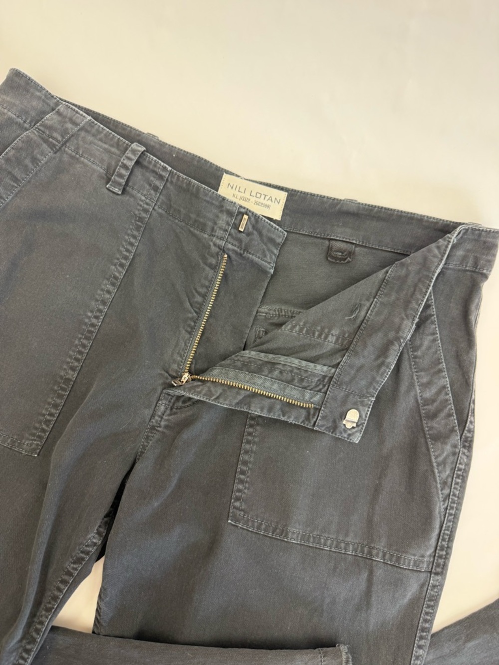 Nili Lotan Jenna Cotton Pants Carbon Grey Washed Black Raw Hem - Picture 12 of 16